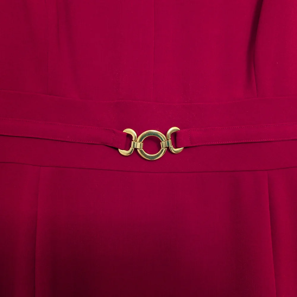 Gorgeous Red Tahari ASL Fit-and-Flare Dress with Gold Belt Accent - Picture 4 of 8